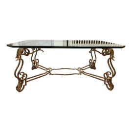 Custom French Style Iron Gold Leaf + Glass Coffee Table