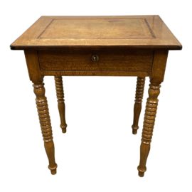 Early 20th Century Early 20th-Century Wood Frame + Leather Top Side Table