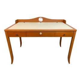 Mid 20th Century Ivory Leather + Cherry Desk Leather Top Desk