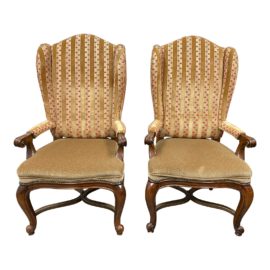 Henredon Custom Cole Fax + Fowler Wingback Chairs - a Pair