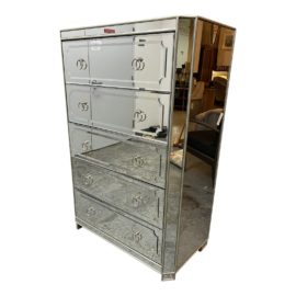 Pottery Barn Simplicity Mirrored Five Drawer Tall Chest. Original Price: $1,500