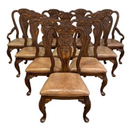 Bernhardt Furniture Wood + Leather Chairs - Set of 10