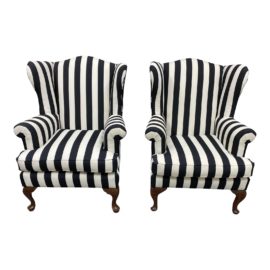 Mid Century Custom Sunbrella Fabric Wingback Chair - a Pair