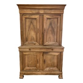 Early 20th Century Biedermeier Style Two Piece Armoire + Upholstered Panels