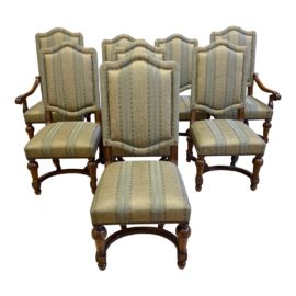Bernhardt Villa Custom Fabric + Walnut Frame Chair - Set of 8. Original Price: $4,000