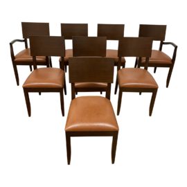 Ted Boerner Slender Walnut & Leather Chairs - Set of 8. Original Price: $9,600