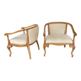 Maison Jansen Style Custom Fruit Wood Upholstered Club Chairs - a Pair