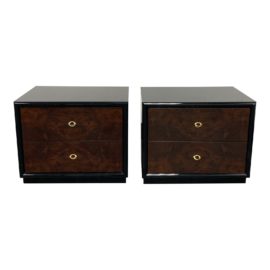 SanGiacomo Burled Wood + Gloss Lacquer Nightstands - a Pair