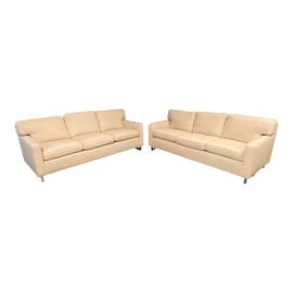 Custom Designed Nubby Cotton Three Seater Sofas - a Pair