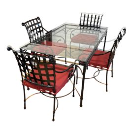 Brown Jordan Florentine Collection Table + Four Chairs Indoor / Outdoor Patio Set