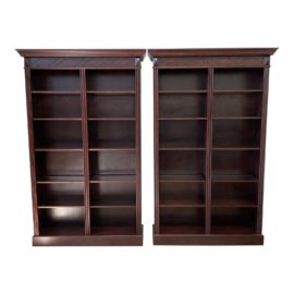 Contemporary Mahogany Finish Double Bookcases - a Pair