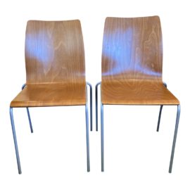 Molded Cherry + Aluminum Chairs- a Pair