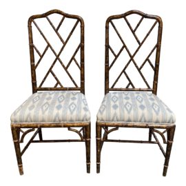 Asian Influenced Faux Chippendale Chairs - a Pair