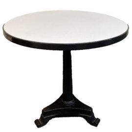 Early 20th Century Round Iron + White Top Pedestal Table