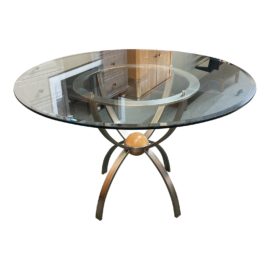 Ethan Allen Radius Round Glass Top Table. Original Price: $2,900