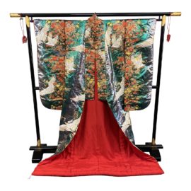 Metallic Winter Wedding Kimono + Lacquered Brass Stand