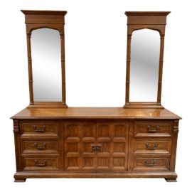 Mid 20th Century Drexel Guildhall Collection Nine Drawer Dresser + 2 Mirrors
