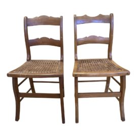 Early 20th Century French Country Wood Caned Side Chair - a Pair