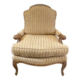 Custom Gold Stripe Bergere Chair. Original Price: $5,000