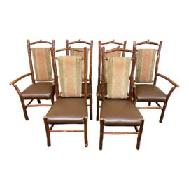 Hickory Furniture Custom Wood + Leather Chairs - Set of 6. Original Price: $4,000