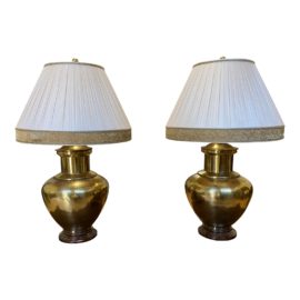 Large Brass Urn Base Table Lamps - a Pair