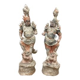 Early 7th Century Tang Dynasty Lokapala Painted Pottery Figures - a Pair. Original Price: $64,000