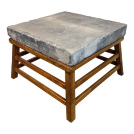 Early 20th Century Chinese Stone + Elm Side Table