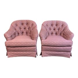 Ethan Allen Mauve Tufted Arm Chairs - a Pair