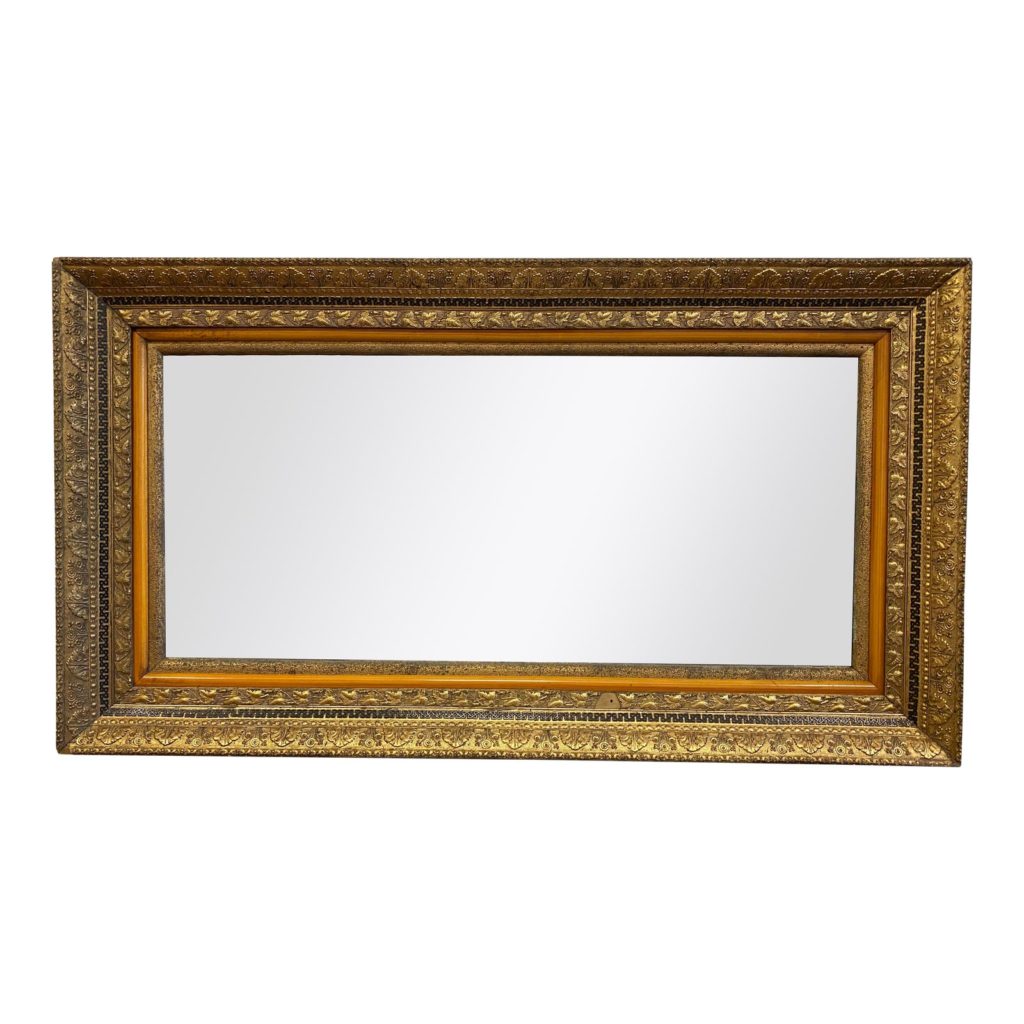 Early 20thCentury Ornate Gold Narrow + Rectangular Wall Mirror