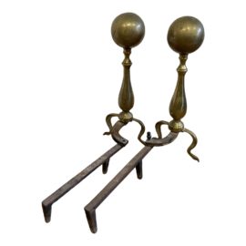 Mid 20th Century Hollywood Regency Polished Brass Andirons