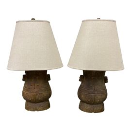 McGuire Shang Dynasty Lamps - a Pair