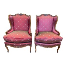 Custom Burgundy + Gold Wingback Chairs - a Pair