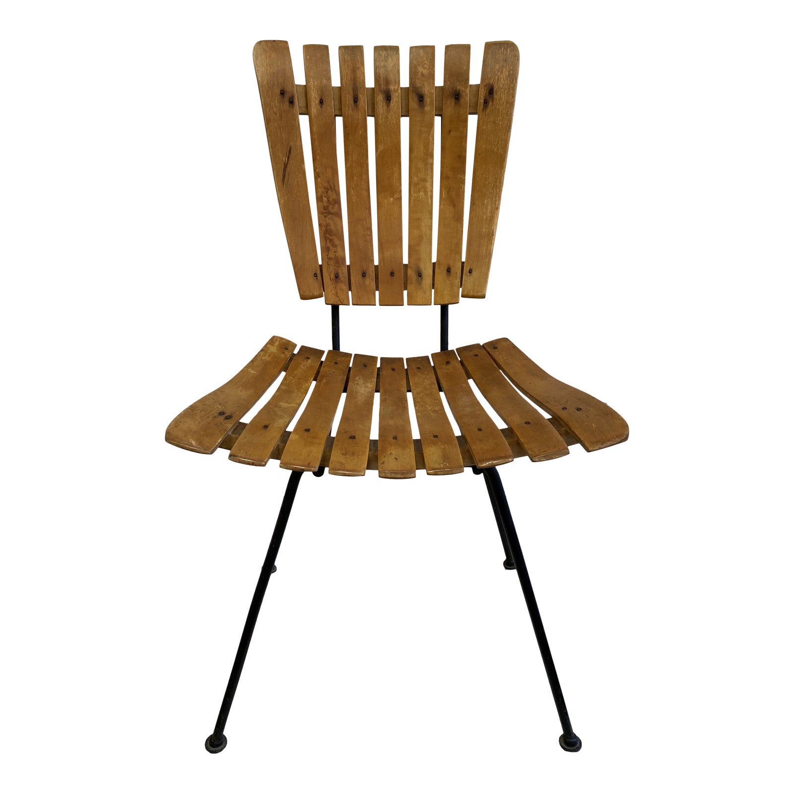 Mid 20th Century Custom Made Wooden Chair + Metal Pin Legs - Design ...