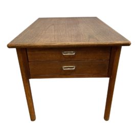 Mid 20th Century Teak Side Table + Shallow Drawers