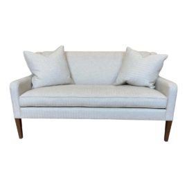Contemporary Loveseat + Two Pillows in Chevron Fabric