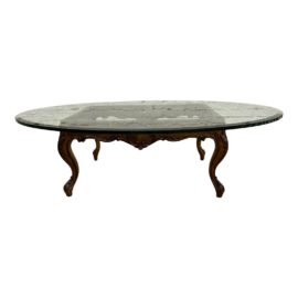 Custom Transitional Bergere Table Base + Glass Oval Top