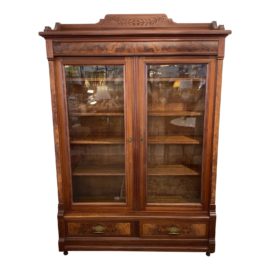 Early 20th Century Double Glass Doors Wood Display Cabinet