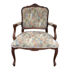 Mid 20th Century Botanical Jacquard Bergere Chair
