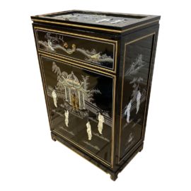 Late 20th Century Asian Influence Lacquered + Mother of Pearl Cabinet