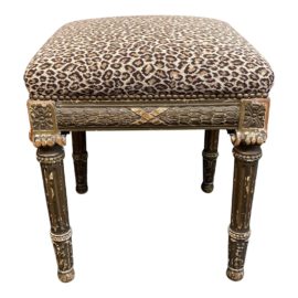 Early 20th Century Leopard Print Needlepoint Bergere Stool