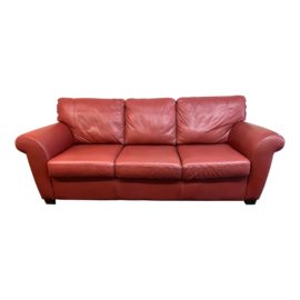 Natuzzi Allaro Red Leather Sofa. Original Price: $2,392