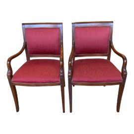 Mid 20th Century French Empire Swan Arm Chairs - a Pair