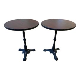 Iron Base + Faux Mahogany Bistro Tables - a Pair