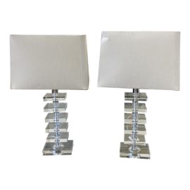 Contemporary Sculptural Glasswork Table Lamps - a Pair