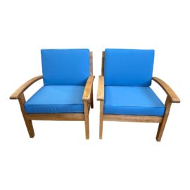 Outdoor Teak Arm Chair + Cushions- a Pair