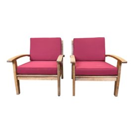 Outdoor Teak Arm Chair + Cushions - a Pair