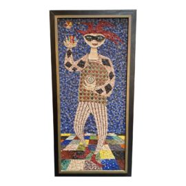 Mid 20th Century Multicolor Jester Framed Mosaic Artwork