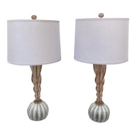 Murano Rose Glass Table Lamps, a Pair