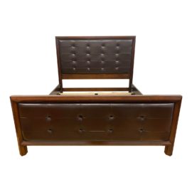 California King Bernhardt Tufted Leather + Wood Bedframe