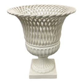 Mid 20th Century Italian Porcelain Ribbed Ivory Urn